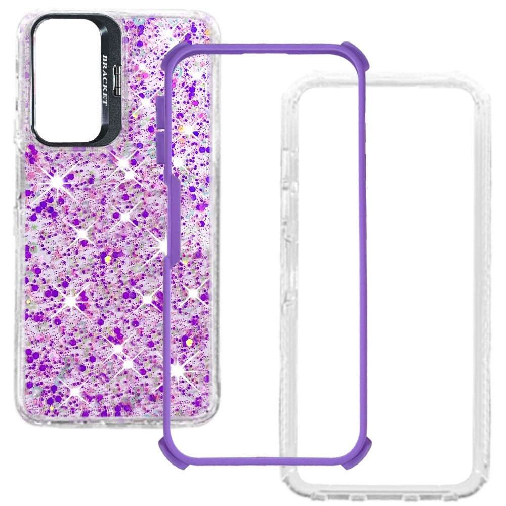 Phone Case for Samsung Galaxy A37 Luxury Bling Scattered Glitter Hybrid Dual Layers with Integrated Camera Stand and Sparkle Finish Design Cover