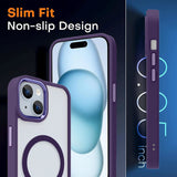 For Apple iPhone 15 Plus (6.7") Magnetic Compatible with Magsafe Wireless Charger PC + TPU Hybrid Slim Transparent Purple Phone Case Cover