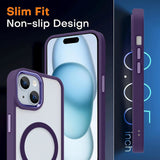 For Apple iPhone 15 (6.1") Magnetic Clear Compatible with Magsafe Wireless Charger PC + TPU Hybrid Slim Transparent Purple Phone Case Cover