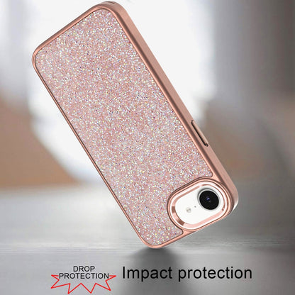 For Apple iPhone 17E /16E Crystal Sparkle Diamond Glass Full Mini Glitter Bling Frame TPU Hybrid Protective Case Cover