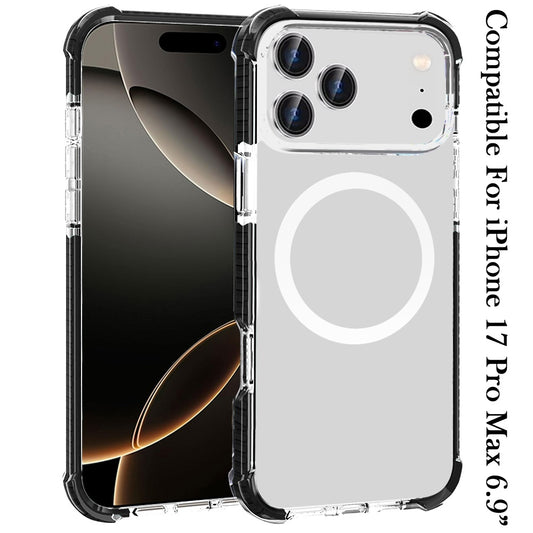 For Apple iPhone 17 Pro Max (6.9") Magnetic Acrylic Case Transparent Back, Rugged Colorful Frame, Shockproof Hybrid, MagSafe Compatible Case Cover