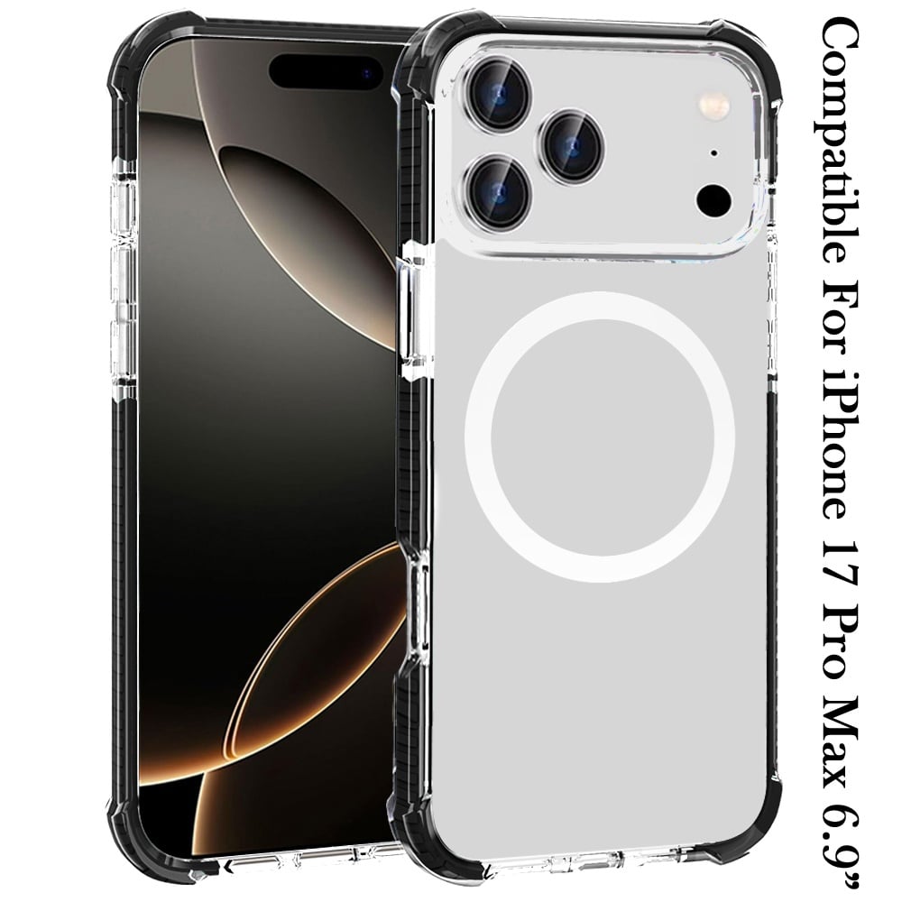 For Apple iPhone 17 Pro Max (6.9") Magnetic Acrylic Case Transparent Back, Rugged Colorful Frame, Shockproof Hybrid, MagSafe Compatible Case Cover