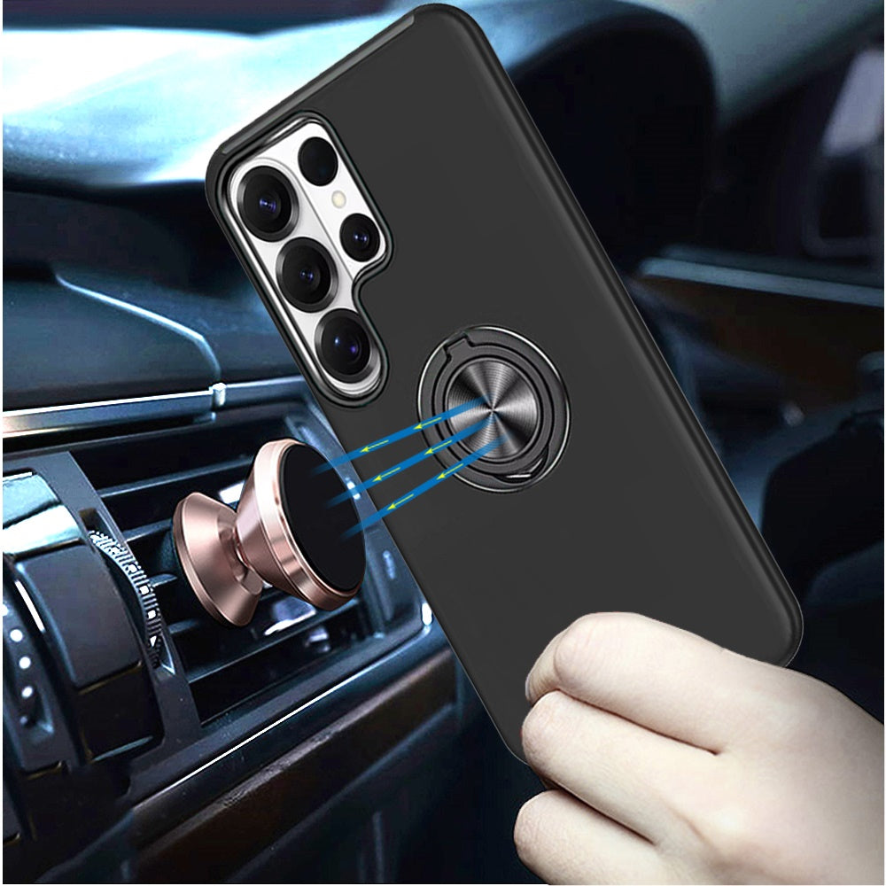 For Samsung Galaxy S26 Ultra Hybrid 360 Degree Rotatable Metal Invisible Ring Stand Holder Slim Fit Magnetic Car Mount Shockproof Case Cover