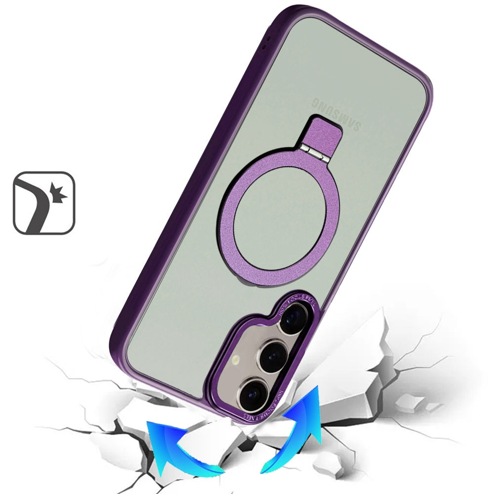 For Apple iPhone 17E /16E Magnetic Metal Matte with Built-in MagSafe Stand, Hybrid Shockproof Armor, TPU Frame Case Cover Purple