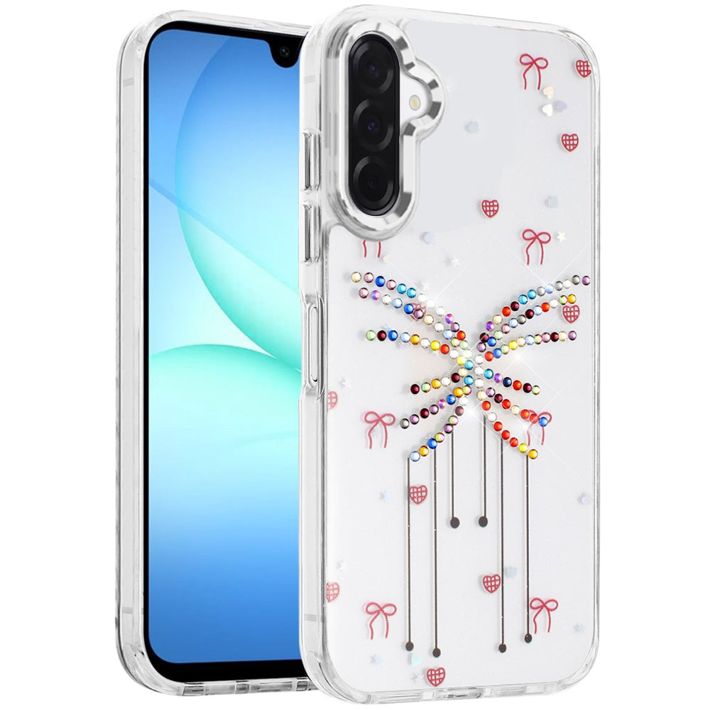 For Samsung Galaxy A17 5G Butterfly Resin Epoxy Diamond Design Metal Edged Hybrid Shockproof Heavy Duty Drop Protection Case Cover