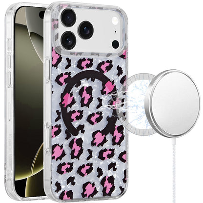 For Apple iPhone 17 Pro Max Stylish Pattern Fashion IMD Printed Design TPU Double Layer Slim Shockproof with Magnetic Back Case Cover Pink Leopard Skin
