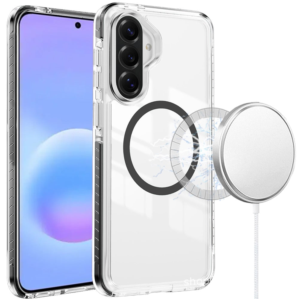 Phone Case for Samsung Galaxy A57 Transparent Magnetic Shockproof Colored Edge Hybrid Case Slim Durable Grip Clear Protective Soft TPU Cover Black