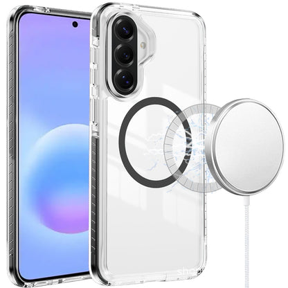 Phone Case for Samsung Galaxy A57 Transparent Magnetic Shockproof Colored Edge Hybrid Case Slim Durable Grip Clear Protective Soft TPU Cover Black