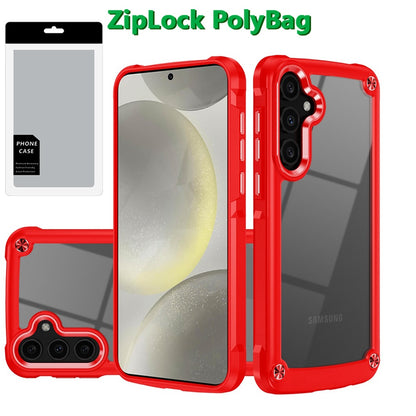 For Samsung Galaxy S25 /S24 Hybrid Transparent Rubber with Metal Buttons & Camera Edges Hard TPU Corner Frame Bumper Case Cover Blue