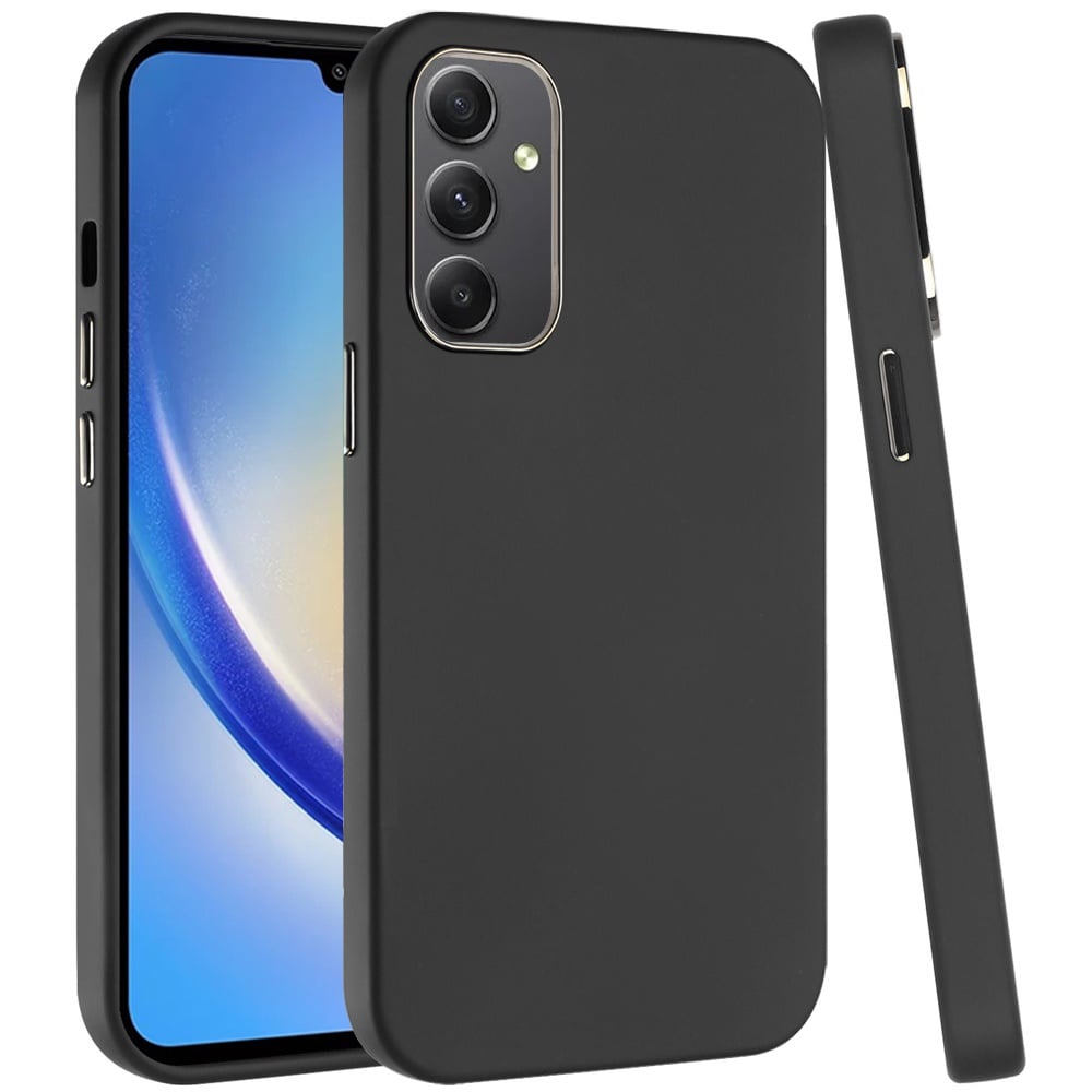 For Samsung Galaxy A15 5G Slim Classic Hybrid Around Rubber Gummy Gel Slick Hard PC Silicone TPU Chromed Button Case Cover Dark Blue