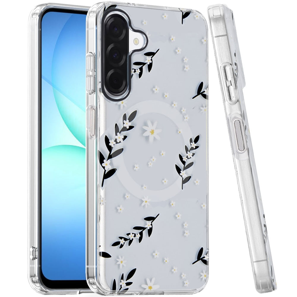 Phone Case for Samsung Galaxy A17 5G Shockproof Dual Layer TPU IMD Print Rugged Anti-Slip Grip Drop Protection Scratch Resistant Slim Fit Glossy Floral Heart Aesthetic Cover