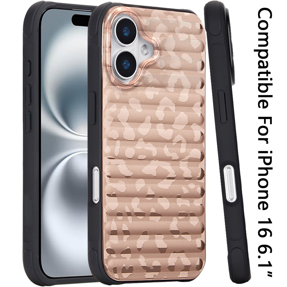 For iPhone 16 (6.1") Chrome Leopard Animal Skin Design Hybrid Shockproof Protection Secure Grip Stylish Durable Finish Case Cover Rose Gold Leopard