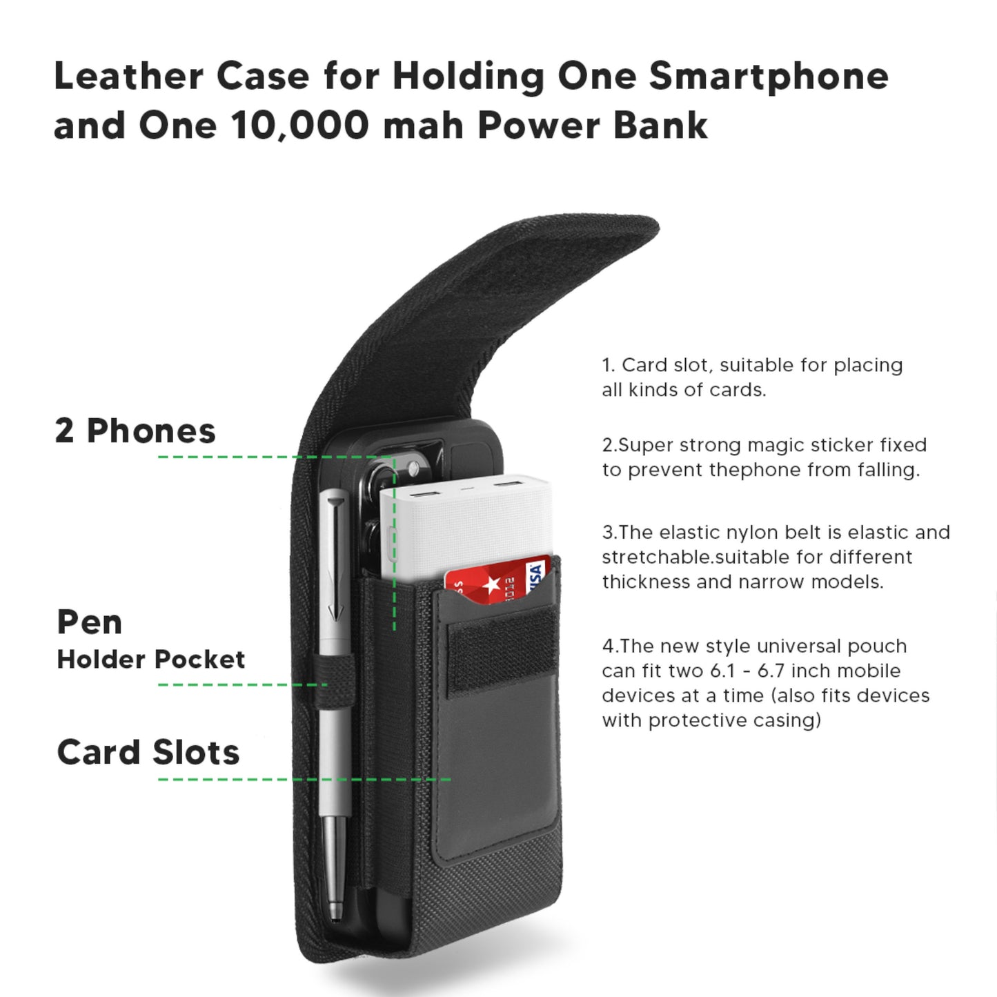 For Apple iPhone 16 Plus (6.7") Universal Dual Phone Holster Vertical Pouch for 2 Phones, Double Decker Belt Clip Case with Credit Card Slots Wallet Cover [Black]