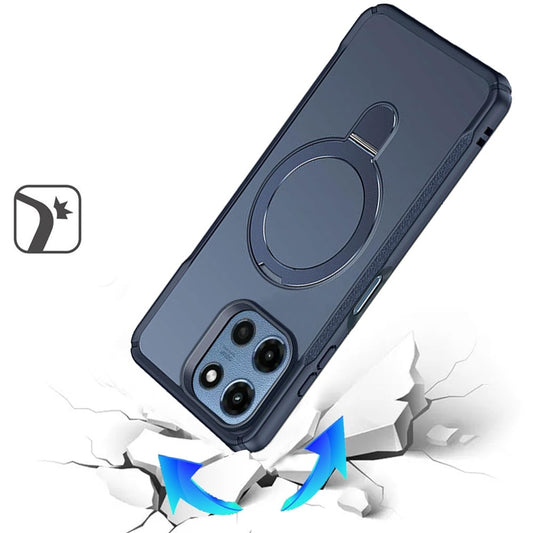 Phone Case for Motorola Moto G 5G 2026/ Moto G 5G 2025 Magnetic Ring Stand Matte Finish Shockproof Grip Slim Armor Heavy Duty TPU Protective Hybrid Cover Navy Blue