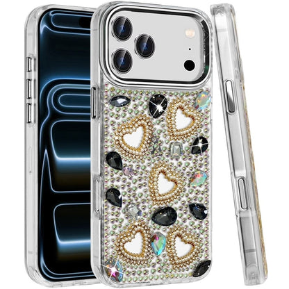 Phone Case for Apple iPhone 18 Pro Max Luxury Crystal Heart Rhinestone Diamond Bling Shockproof Hybrid Glitter Protective Stylish Durable Grip Cover