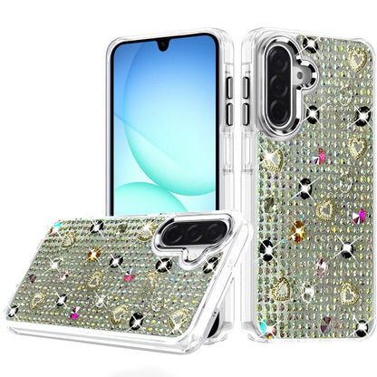 Phone Case for Galaxy A17 5G Chrome Fashion Hybrid Bling Diamond Heart Rhinestone Decorative Stones Sparkling Embellished Design Cover