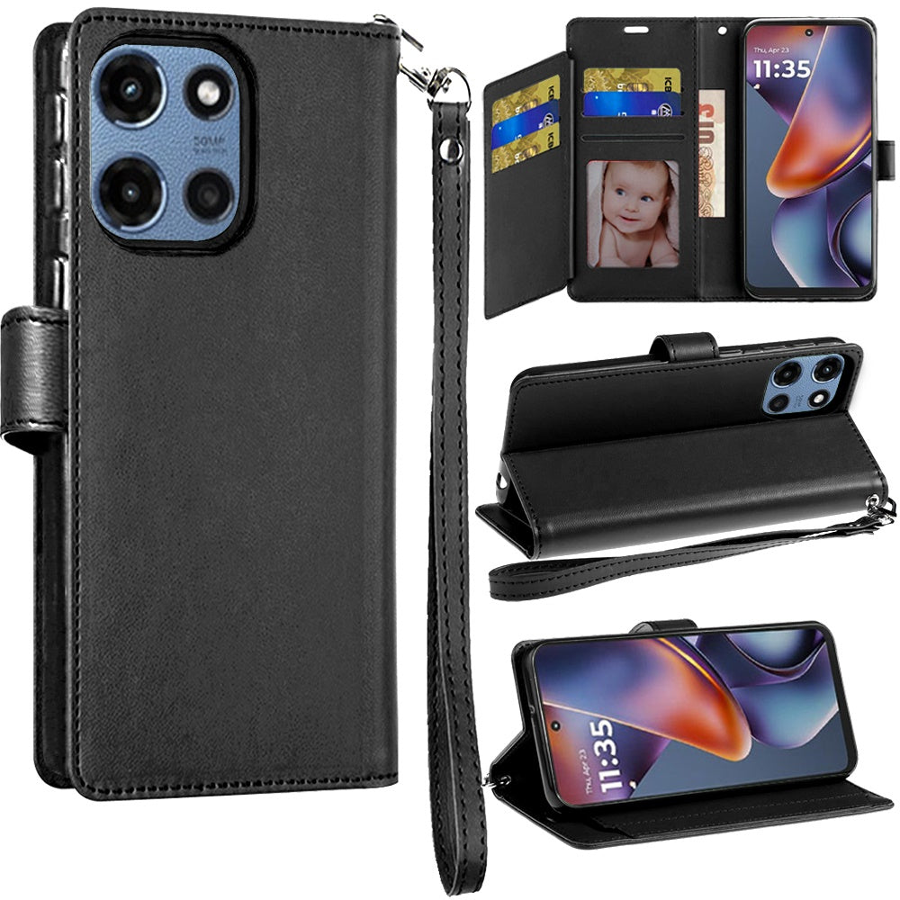 For Motorola Moto G Play 5G 2026 Wallet Cases PU Leather with Credit Card /ID /Cash Holder Slot Dual Flip Book Pouch, Stand and Strap Case Cover