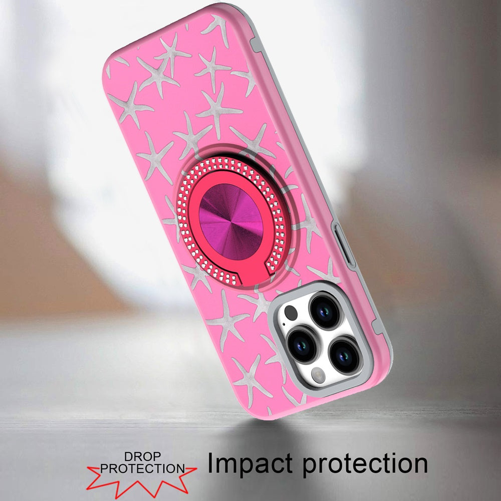 For Samsung Galaxy S26 Pattern Design Hybrid with Invisible Ring Stand & Magnetic Back, Shockproof Protective Grip Case Cover