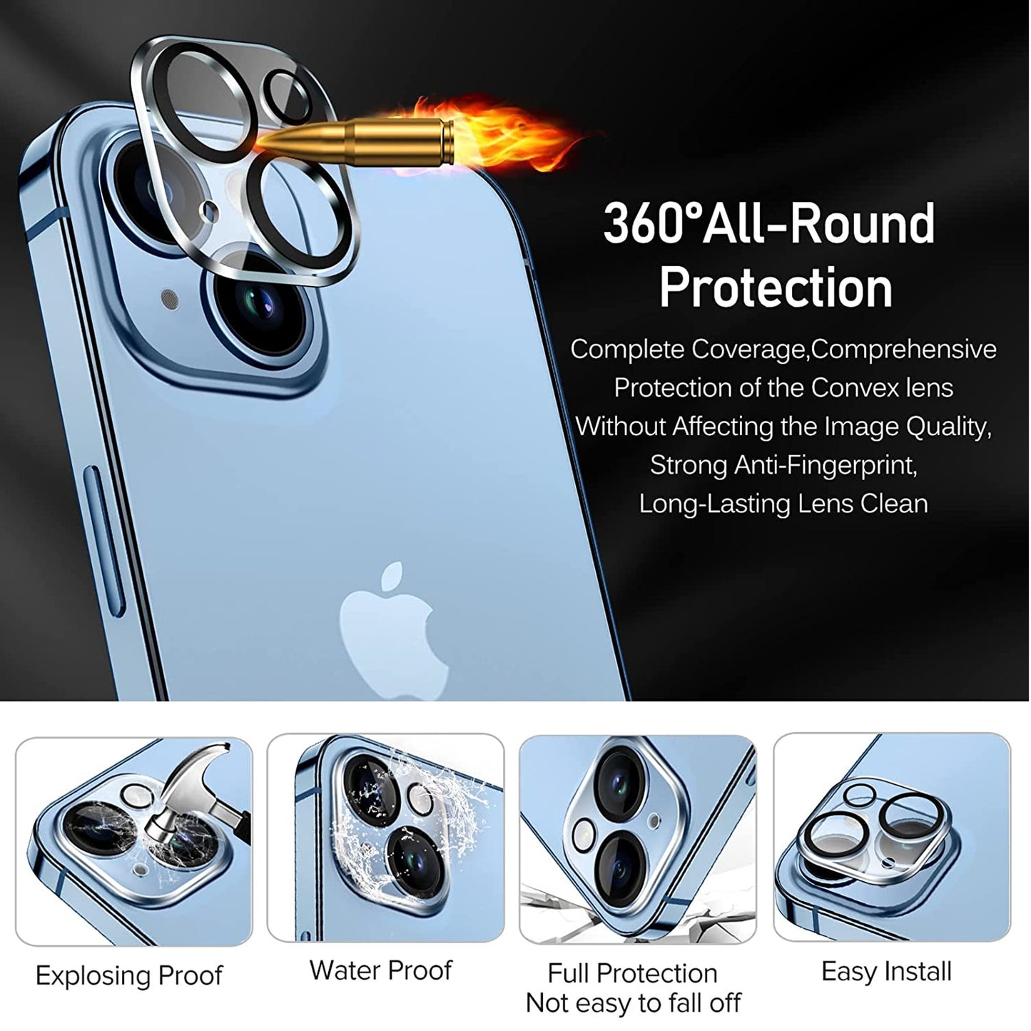 For Apple iPhone 13 Mini Camera Lens Protector – Tempered Glass, Clear, Scratch-Resistant, 9H Hardness Back Camera Protection Protector Clear
