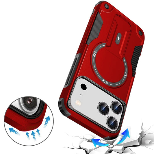 Phone Case for Apple iPhone 17 Pro (6.3") Magnetic Kickstand Rugged Shockproof Armor Grip Anti Slip Heavy Duty Protective Matte Stand Hybrid Cover Red