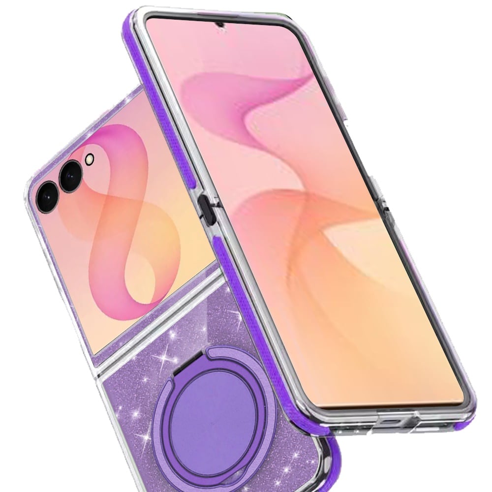 Phone Case for Samsung Galaxy Z Flip 8 Magnetic Hybrid 360 Rotating Ring Kickstand Tough Hard PC Soft TPU Glitz Shimmer Glitter Shock Absorbing Cover