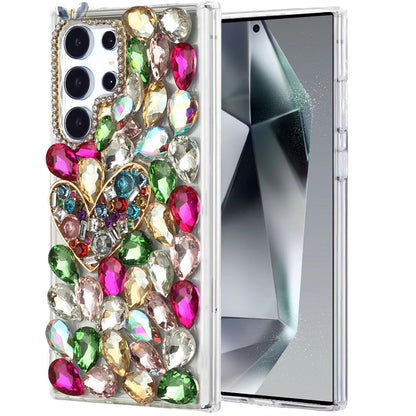 Phone Case for Samsung Galaxy S24 Ultra Luxury Full Diamond Glitter 3D Floral Ornament Hybrid Shockproof Stylish Rhinestone Designer Protective Elegant Cover