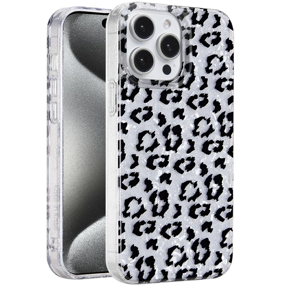 For Apple iPhone 15 Pro Max Glitter Leopard, Fashion Design Animal Skin Print Slim IMD TPU Dual Layer Shockproof Protective Case Cover