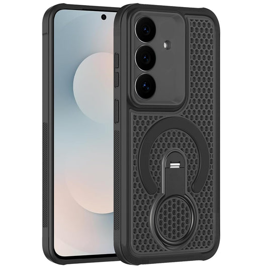Phone Case for Samsung Galaxy S25 FE, S25 Fan Edition Magnetic Honeycomb Hybrid Rugged Armor Ring Kickstand Dual Layer Shock Absorbing Hard PC Soft TPU Cover