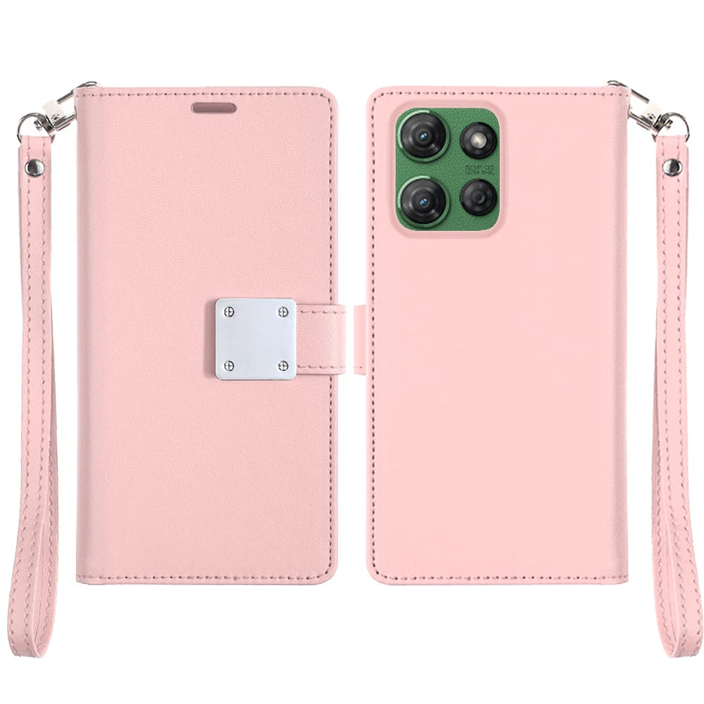 For Google Pixel 10 /Pixel 10 Pro Wallet Case with ID/ Card Holder, Wristlet Strap, Magnetic TPU Protective Shockproof Folio Flip Case Cover Rose Gold