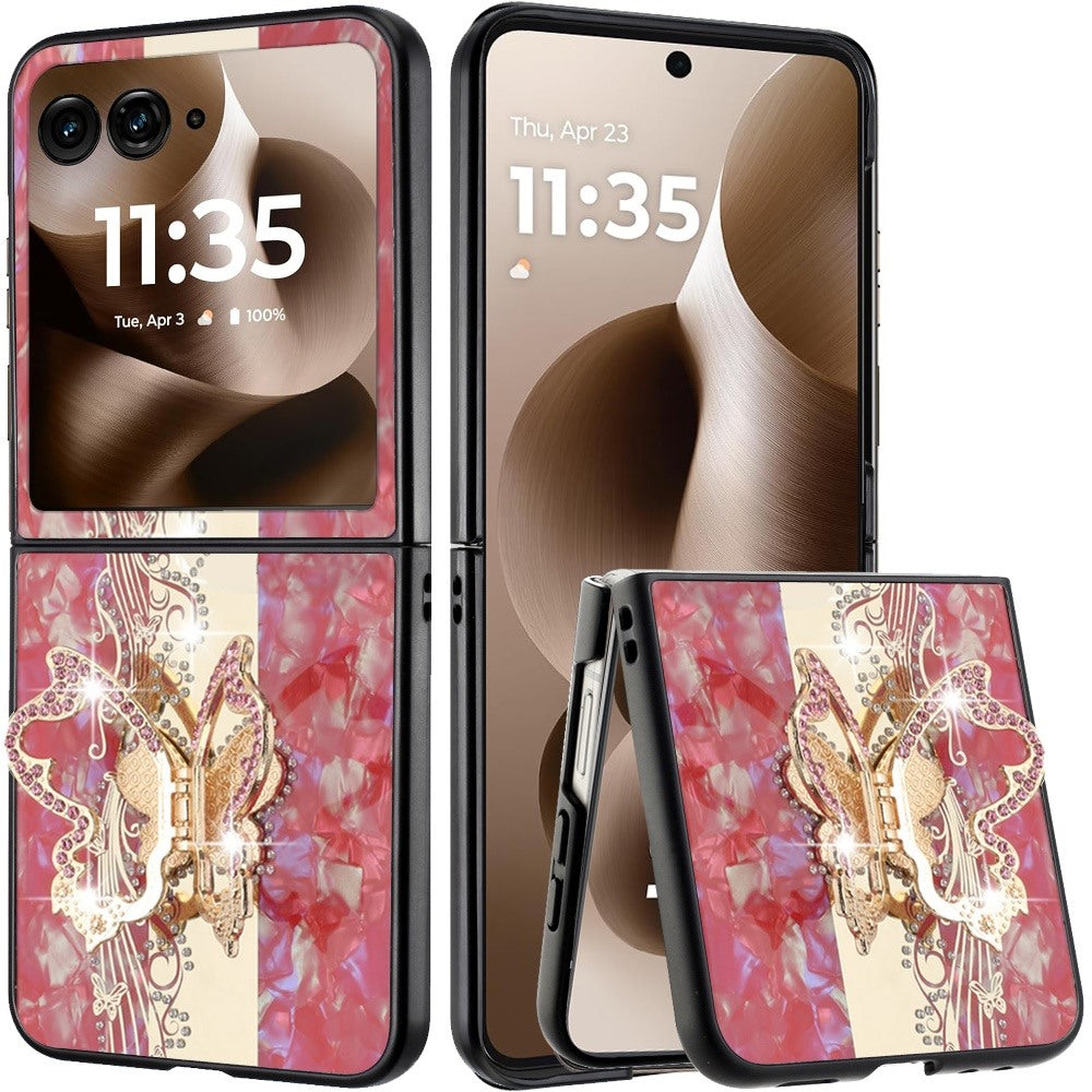 For Motorola Razr+ PLUS 2025 /2024 Diamonds 3D Butterfly Bling Sparkly Glitter Ornaments Engraving Hybrid with Stand Fashion Case Cover