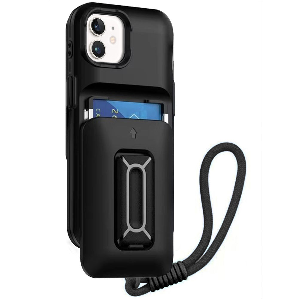 For Apple iPhone 11 Wallet Case with 2- Credit Card Holder, Wrist Strap & Kickstand Hybrid Shockproof TPU Case Cover