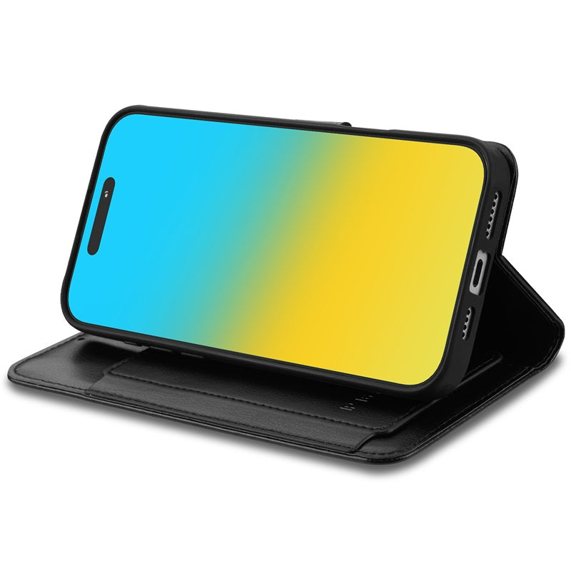 For Leather Wallet Folio Case with Credit Card Slots Pouch Cover for Apple iPhone 16 Pro - Black Case Cover Black