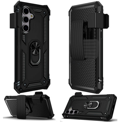 For Motorola Moto G 5G 2025 Hybrid Combo Belt Clip Holster with Ring Stand Holder, Military Grade Fit Magnetic Car Mount Shockproof Case Cover Black