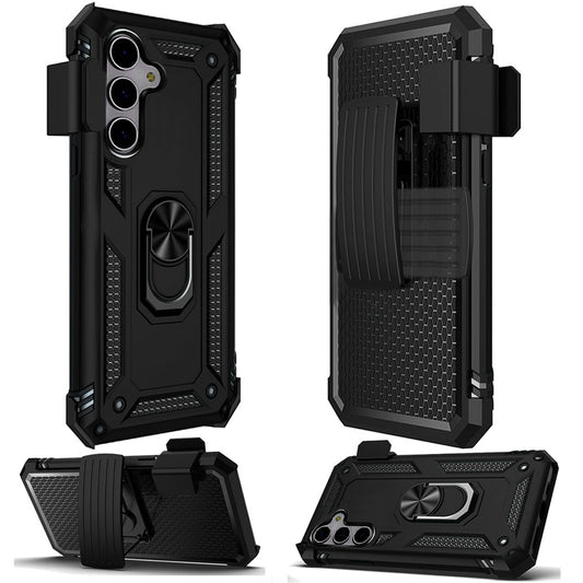 For Motorola Moto G 5G 2025 Hybrid Combo Belt Clip Holster with Ring Stand Holder, Military Grade Fit Magnetic Car Mount Shockproof Case Cover Black
