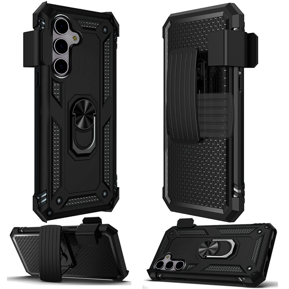 For Samsung Galaxy S25 /S24 Hybrid Combo Belt Clip Holster with Ring Stand Holder, Military Grade Fit Magnetic Car Mount Shockproof Case Cover Black