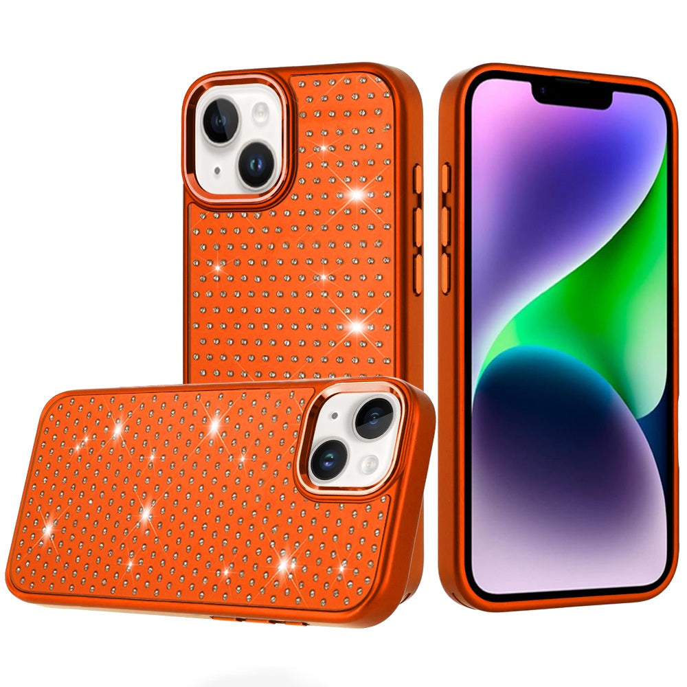 Phone Case for Apple iPhone 14/13 Luxury Diamond Bling Sparkle Chrome Metallic Edge Shockproof Durable Protective Stylish Premium Hybrid Design Cover Cosmic Orange
