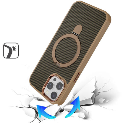 Phone Case for Apple iPhone 11 Pro Max Carbon Fiber Magnetic Ring Stand Hybrid Shockproof AntiSlip Grip Kickstand Military Drop Protection Matte Finish Cover Brown