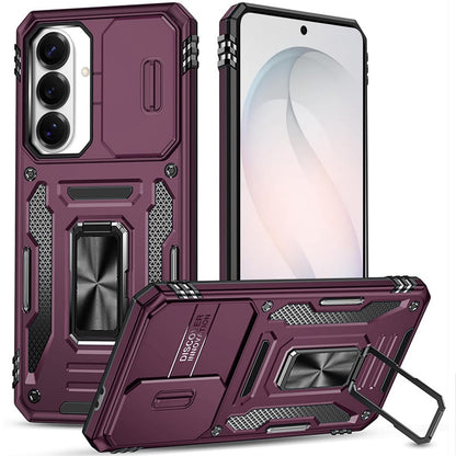Phone Case for Samsung Galaxy S26 FE /Fan Edition Tough Metal Ring Shockproof Sliding Camera Window Hybrid Armor Rugged Anti Slip Heavy Duty Grip Cover Purple