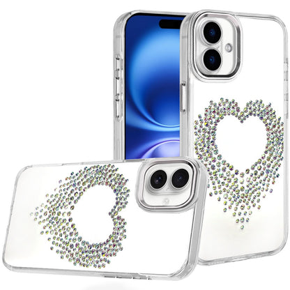 For Apple iPhone 17 (6.3") Angel Hearts Bling Glitter Diamond Hybrid TPU Cover, Colorful Frame Shockproof Protective Back Case Cover