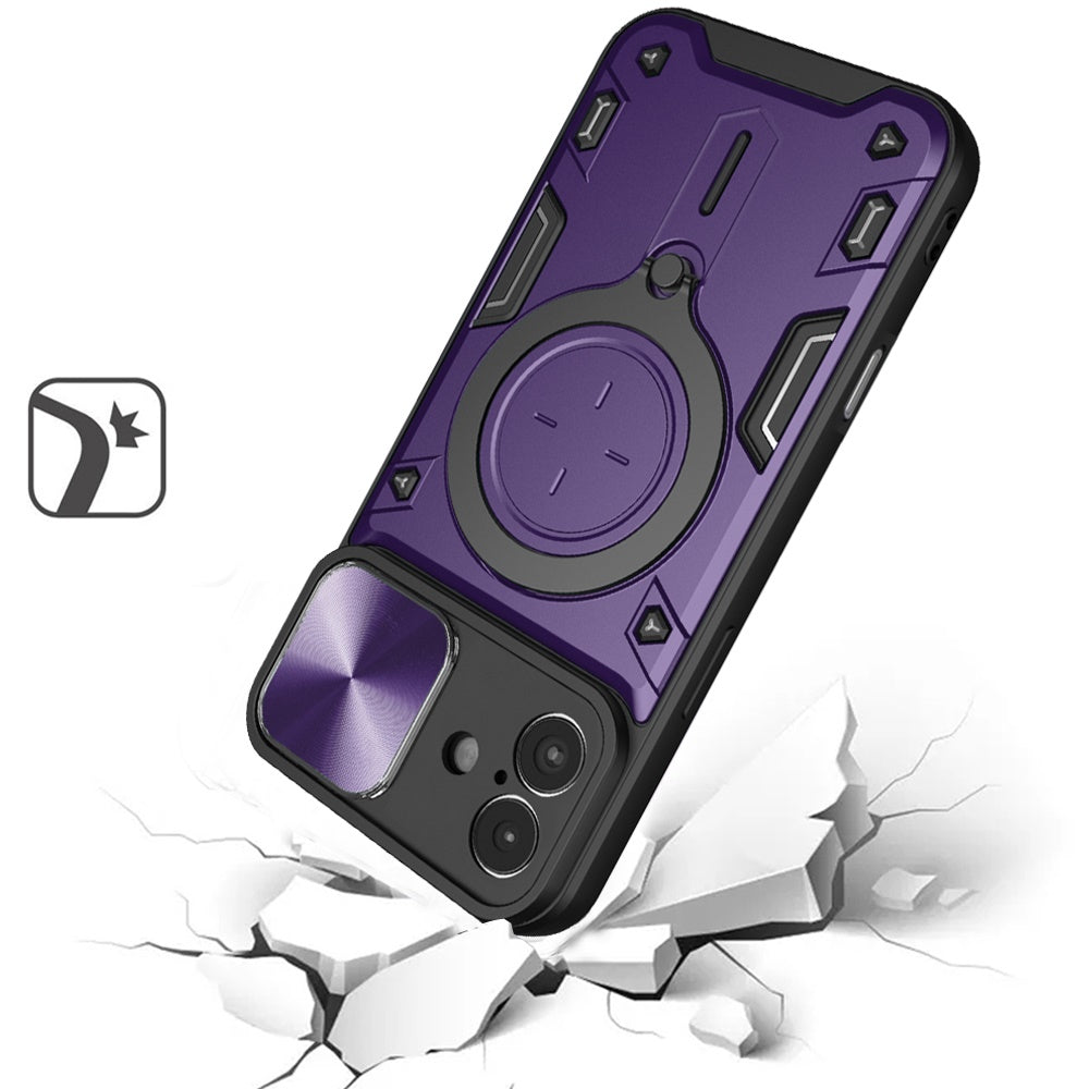 For iPhone 16 (6.1") Hybrid Magnetic 360° Ring Kickstand, MagSafe Compatible, Durable Full Camera Lens Protection Case Cover Dark Purple