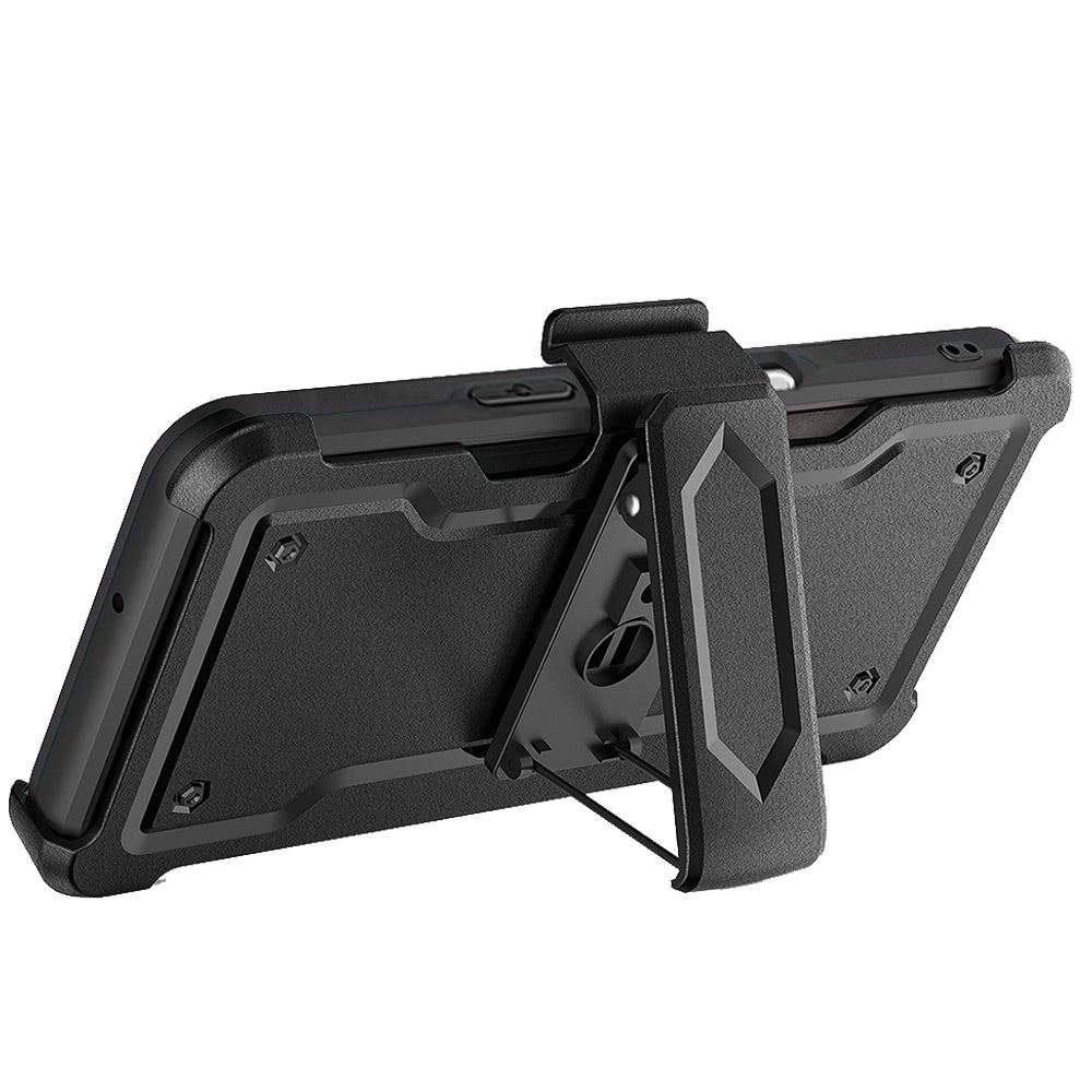 For Apple iPhone 16 Plus (6.7") Armor Shockproof Belt Clip Holster with Credit Card Holder, Kickstand Protective Full Body Heavy Duty Hybrid Case Cover Black