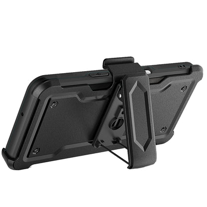 For Apple iPhone 16 Plus (6.7") Armor Shockproof Belt Clip Holster with Credit Card Holder, Kickstand Protective Full Body Heavy Duty Hybrid Case Cover Black