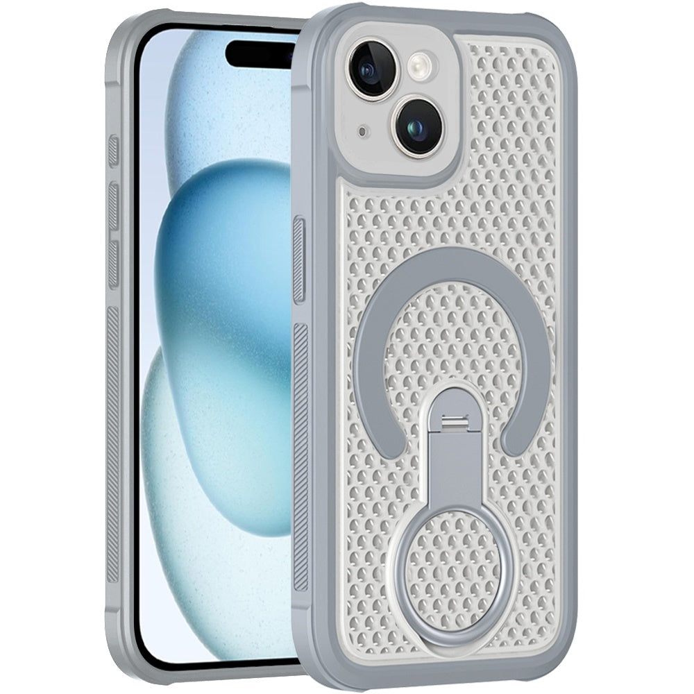 Phone Case for iPhone 15 Plus Magnetic Honeycomb Hybrid Rugged Armor Ring Kickstand Dual Layer Shock Absorbing Hard PC Soft TPU Cover