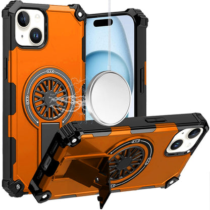 For iPhone 15 Plus (6.7") Texture Design Invisible Kickstand Case, MagSafe Compatible Hybrid Shockproof Cover, Car Mount Friendly Case Cover Cosmic Orange