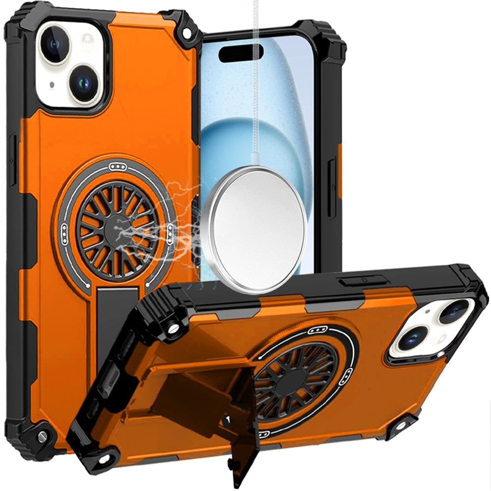 For Apple iPhone 11 Texture Design Invisible Kickstand Case, MagSafe Compatible Hybrid Shockproof Cover, Car Mount Friendly Case Cover Cosmic Orange