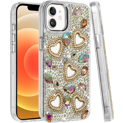 Phone Case for Apple iPhone 12 /12 Pro Luxury Crystal Heart Rhinestone Diamond Bling Shockproof Hybrid Glitter Protective Stylish Durable Grip Cover