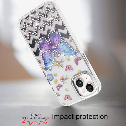 Phone Case for Apple iPhone 15 Butterfly Resin Epoxy Diamond Bling Metal Edge Shockproof Hybrid Luxury Protective Durable Stylish Fashion Grip Cover