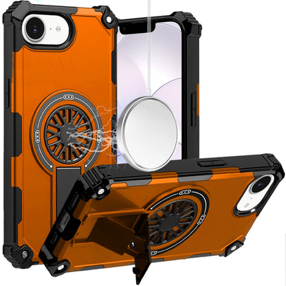 For Apple iPhone 17E /16E Texture Design Invisible Kickstand Case, MagSafe Compatible Hybrid Shockproof Cover, Car Mount Friendly Case Cover Cosmic Orange
