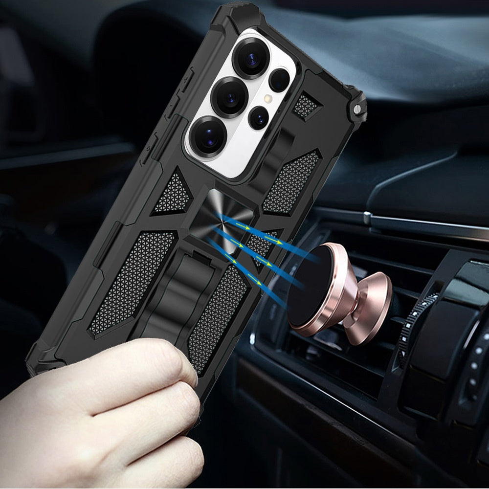 For Samsung Galaxy S25 Ultra Hybrid Shockproof [Military Grade] Rugged Protective with Magnetic Car Mount & Invisible Stand Case Cover Cosmic Orange