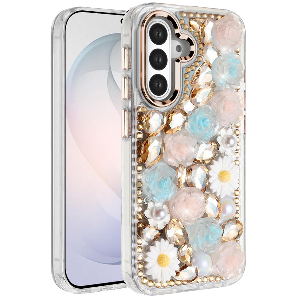 Full Bling Rhinestone Glitter Floral Luxury Hybrid Shockproof Stylish Sparkling Protective Designer Ornament